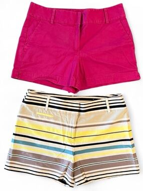Loft Set of 2 The Riviera Cotton Shorts (Hot Pink/ Yellow white black stripes)